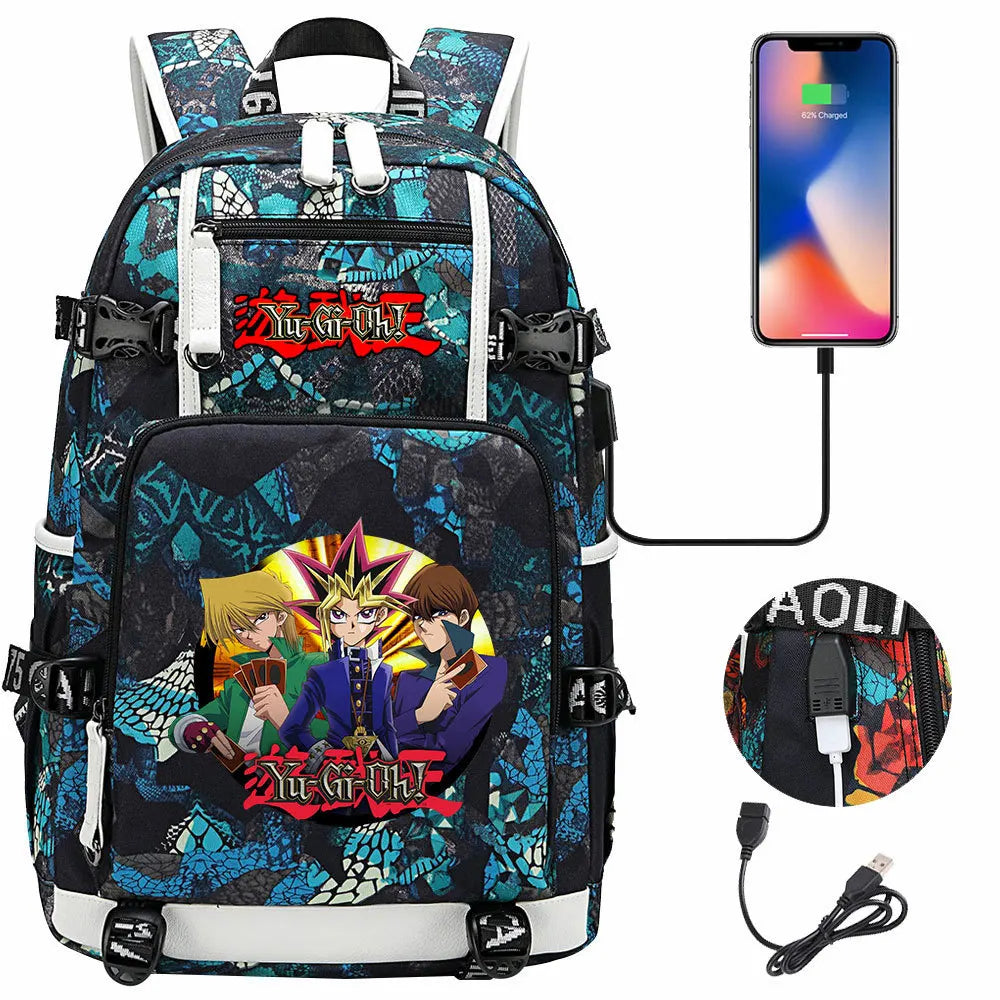 Anime Yu-Gi-Oh! USB Boy Girl Kids School Book Bags Large Capacity Teenagers Student Schoolbags Women Men Travel Laptop Backpack