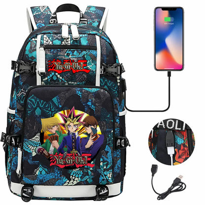 Anime Yu-Gi-Oh! USB Boy Girl Kids School Book Bags Large Capacity Teenagers Student Schoolbags Women Men Travel Laptop Backpack