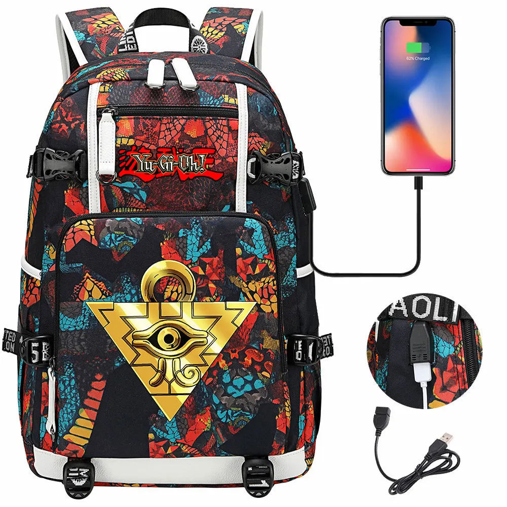 Anime Yu-Gi-Oh! USB Boy Girl Kids School Book Bags Large Capacity Teenagers Student Schoolbags Women Men Travel Laptop Backpack