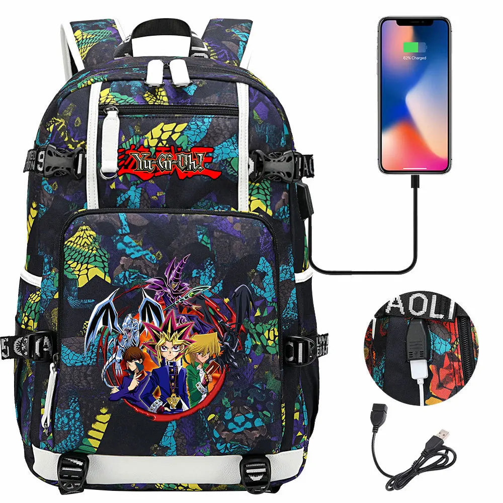 Anime Yu-Gi-Oh! USB Boy Girl Kids School Book Bags Large Capacity Teenagers Student Schoolbags Women Men Travel Laptop Backpack