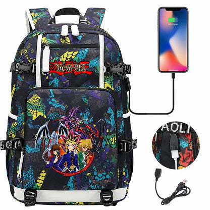 Anime Yu-Gi-Oh! USB Boy Girl Kids School Book Bags Large Capacity Teenagers Student Schoolbags Women Men Travel Laptop Backpack