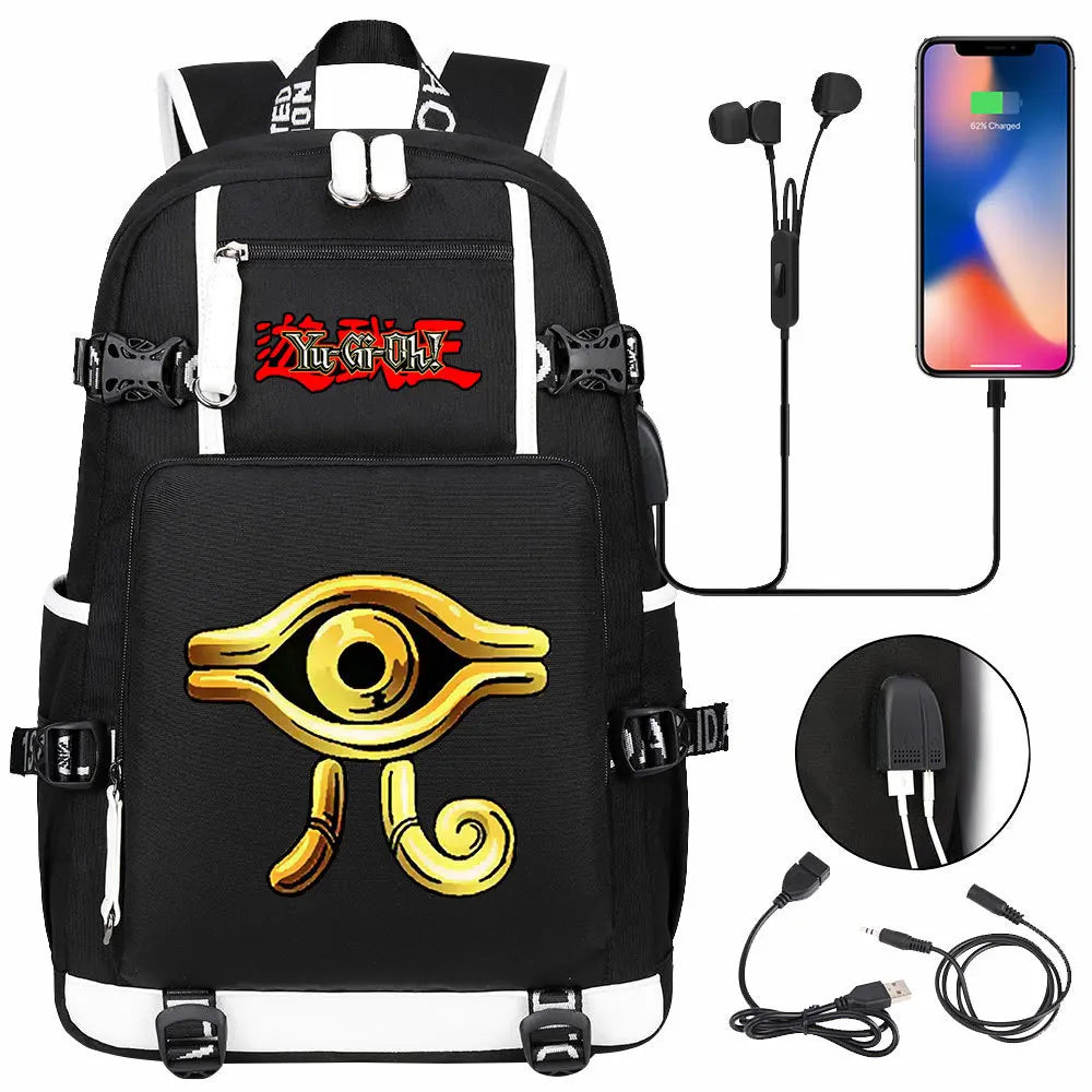 Anime Yu-Gi-Oh! USB Boy Girl Kids School Book Bags Large Capacity Teenagers Student Schoolbags Women Men Travel Laptop Backpack
