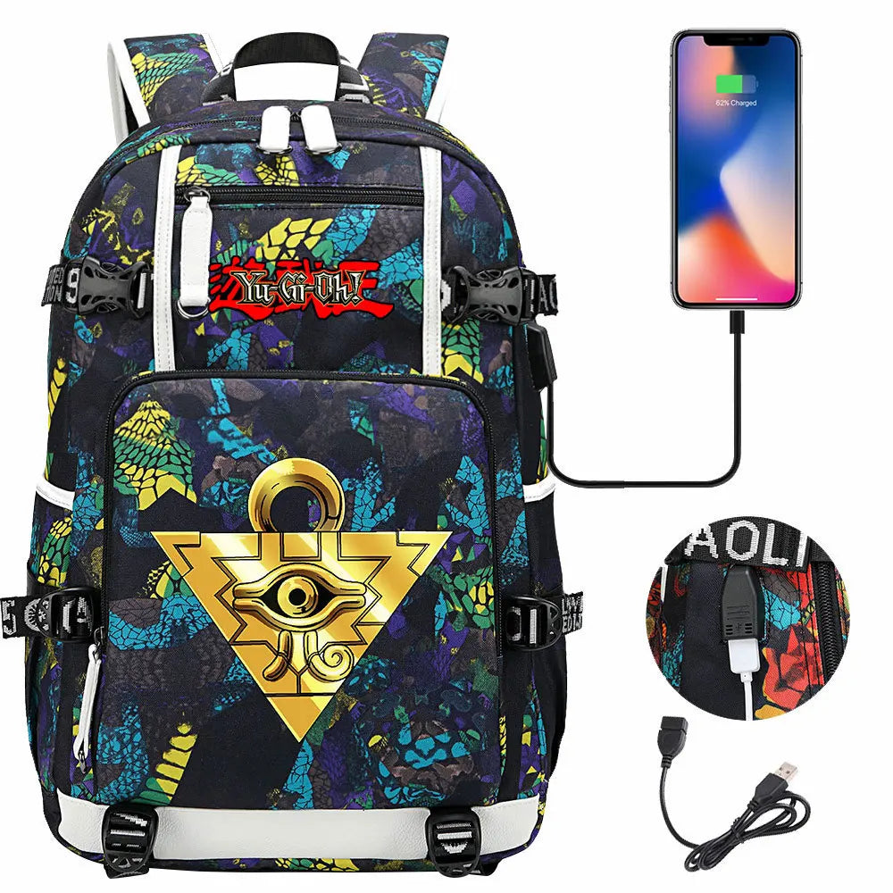 Anime Yu-Gi-Oh! USB Boy Girl Kids School Book Bags Large Capacity Teenagers Student Schoolbags Women Men Travel Laptop Backpack