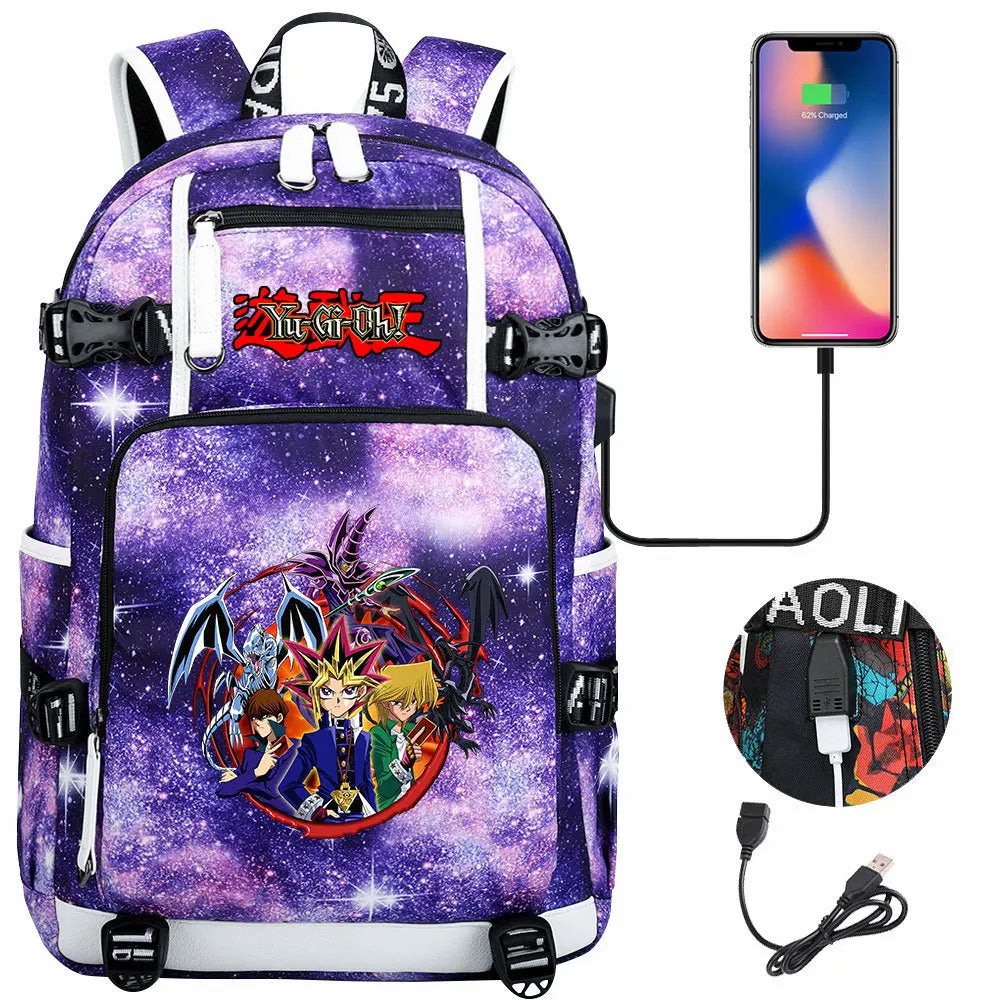 Anime Yu-Gi-Oh! USB Boy Girl Kids School Book Bags Large Capacity Teenagers Student Schoolbags Women Men Travel Laptop Backpack