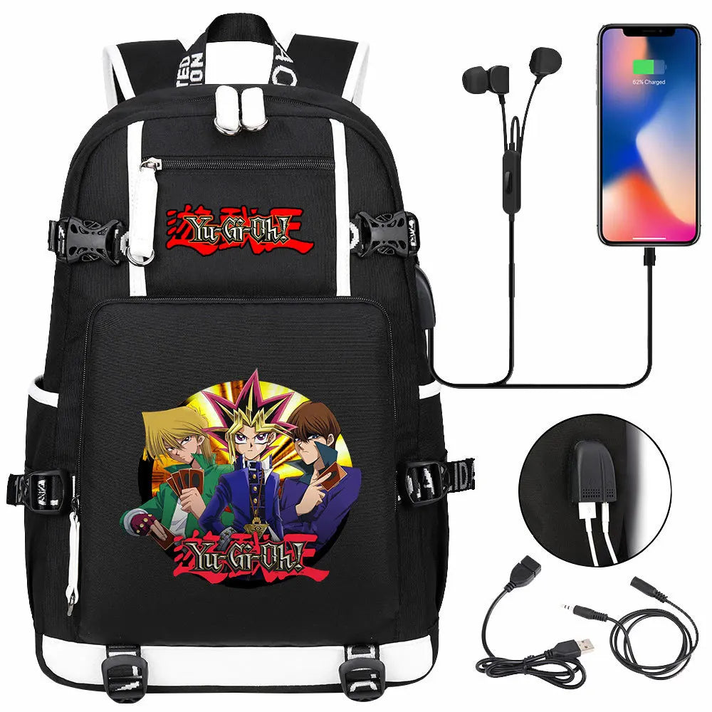 Anime Yu-Gi-Oh! USB Boy Girl Kids School Book Bags Large Capacity Teenagers Student Schoolbags Women Men Travel Laptop Backpack