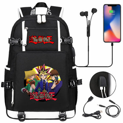 Anime Yu-Gi-Oh! USB Boy Girl Kids School Book Bags Large Capacity Teenagers Student Schoolbags Women Men Travel Laptop Backpack