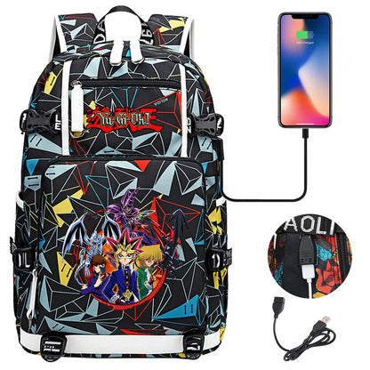 Anime Yu-Gi-Oh! USB Boy Girl Kids School Book Bags Large Capacity Teenagers Student Schoolbags Women Men Travel Laptop Backpack