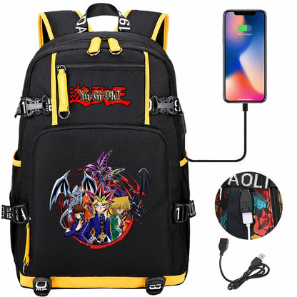 Anime Yu-Gi-Oh! USB Boy Girl Kids School Book Bags Large Capacity Teenagers Student Schoolbags Women Men Travel Laptop Backpack