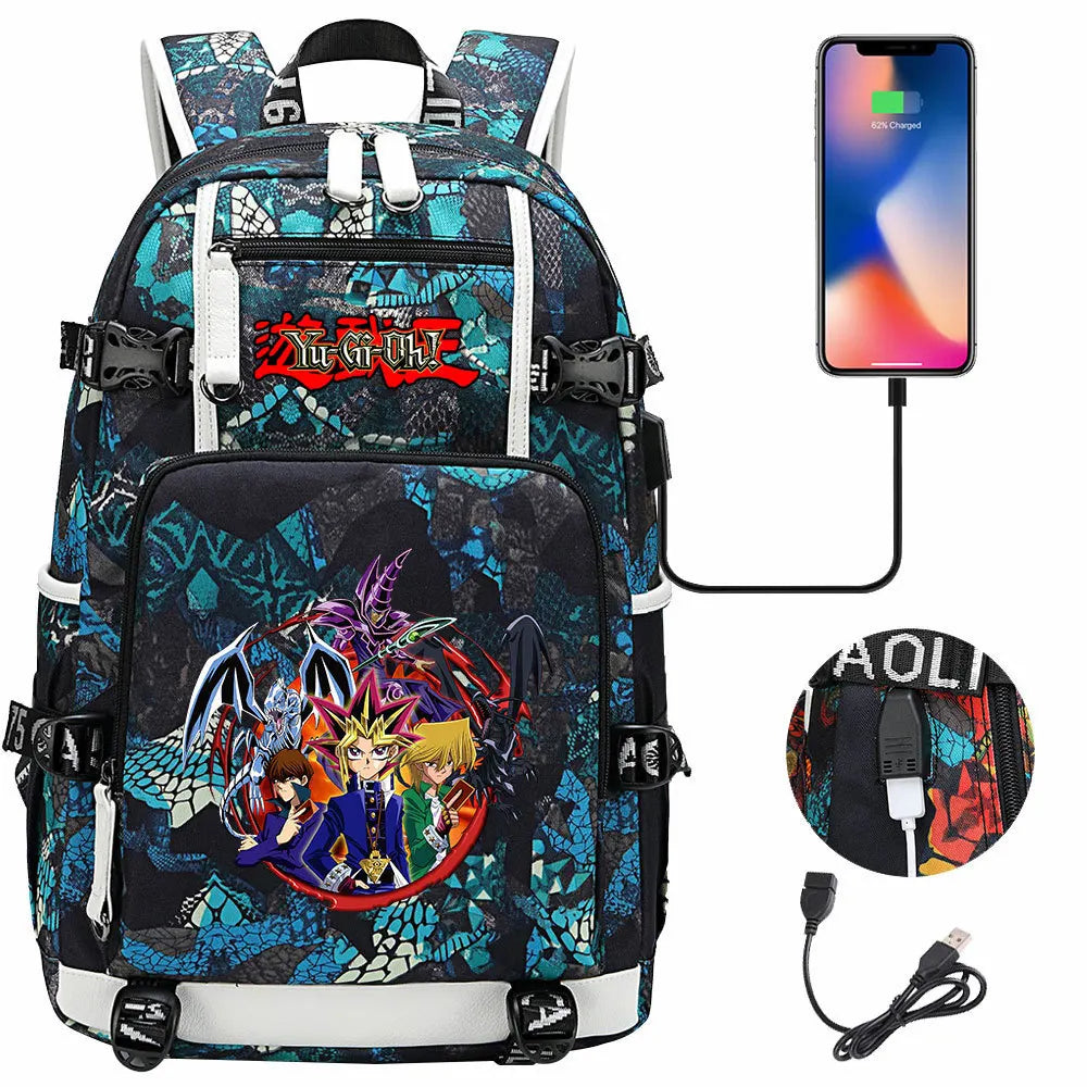 Anime Yu-Gi-Oh! USB Boy Girl Kids School Book Bags Large Capacity Teenagers Student Schoolbags Women Men Travel Laptop Backpack