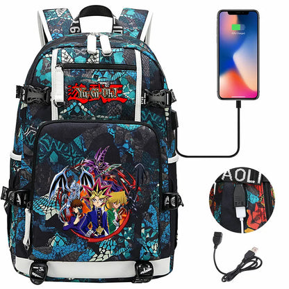 Anime Yu-Gi-Oh! USB Boy Girl Kids School Book Bags Large Capacity Teenagers Student Schoolbags Women Men Travel Laptop Backpack