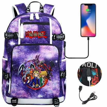 Anime Yu-Gi-Oh! USB Boy Girl Kids School Book Bags Large Capacity Teenagers Student Schoolbags Women Men Travel Laptop Backpack