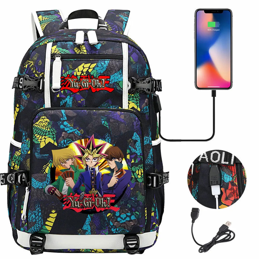 Anime Yu-Gi-Oh! USB Boy Girl Kids School Book Bags Large Capacity Teenagers Student Schoolbags Women Men Travel Laptop Backpack