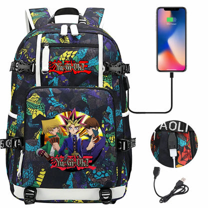 Anime Yu-Gi-Oh! USB Boy Girl Kids School Book Bags Large Capacity Teenagers Student Schoolbags Women Men Travel Laptop Backpack