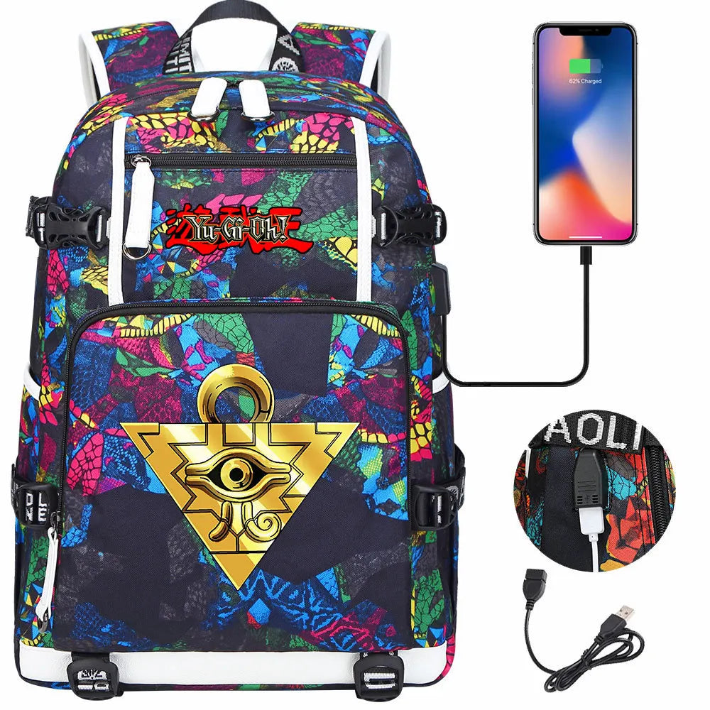 Anime Yu-Gi-Oh! USB Boy Girl Kids School Book Bags Large Capacity Teenagers Student Schoolbags Women Men Travel Laptop Backpack