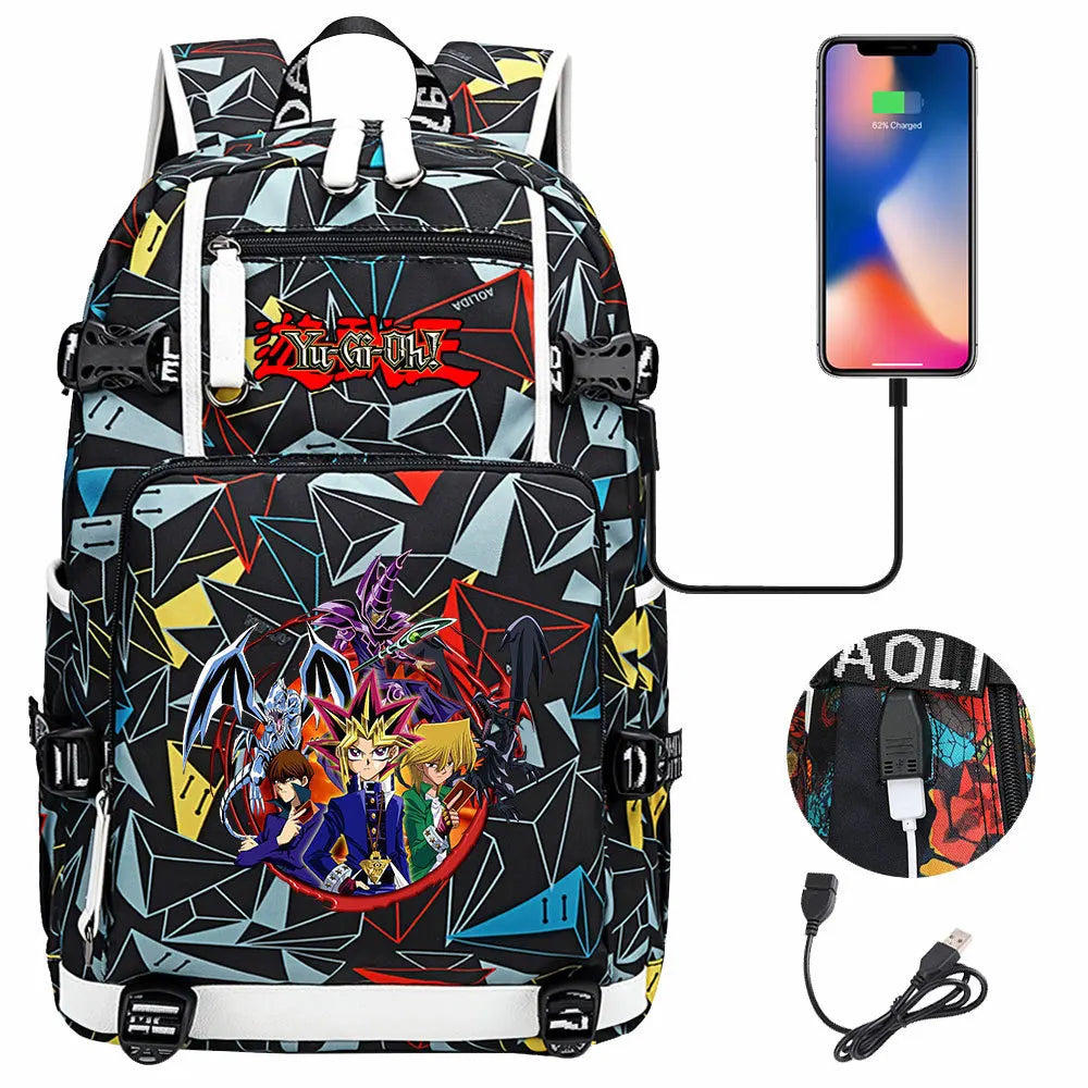 Anime Yu-Gi-Oh! USB Boy Girl Kids School Book Bags Large Capacity Teenagers Student Schoolbags Women Men Travel Laptop Backpack