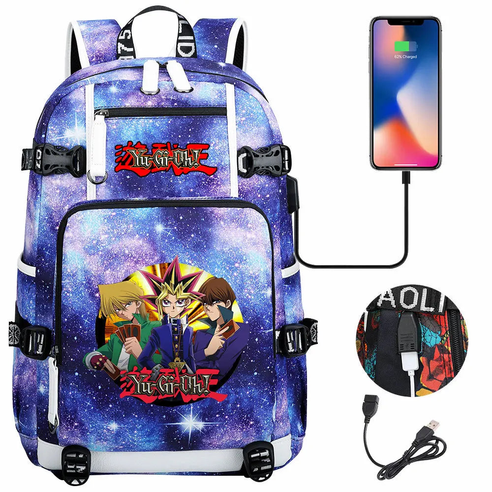Anime Yu-Gi-Oh! USB Boy Girl Kids School Book Bags Large Capacity Teenagers Student Schoolbags Women Men Travel Laptop Backpack