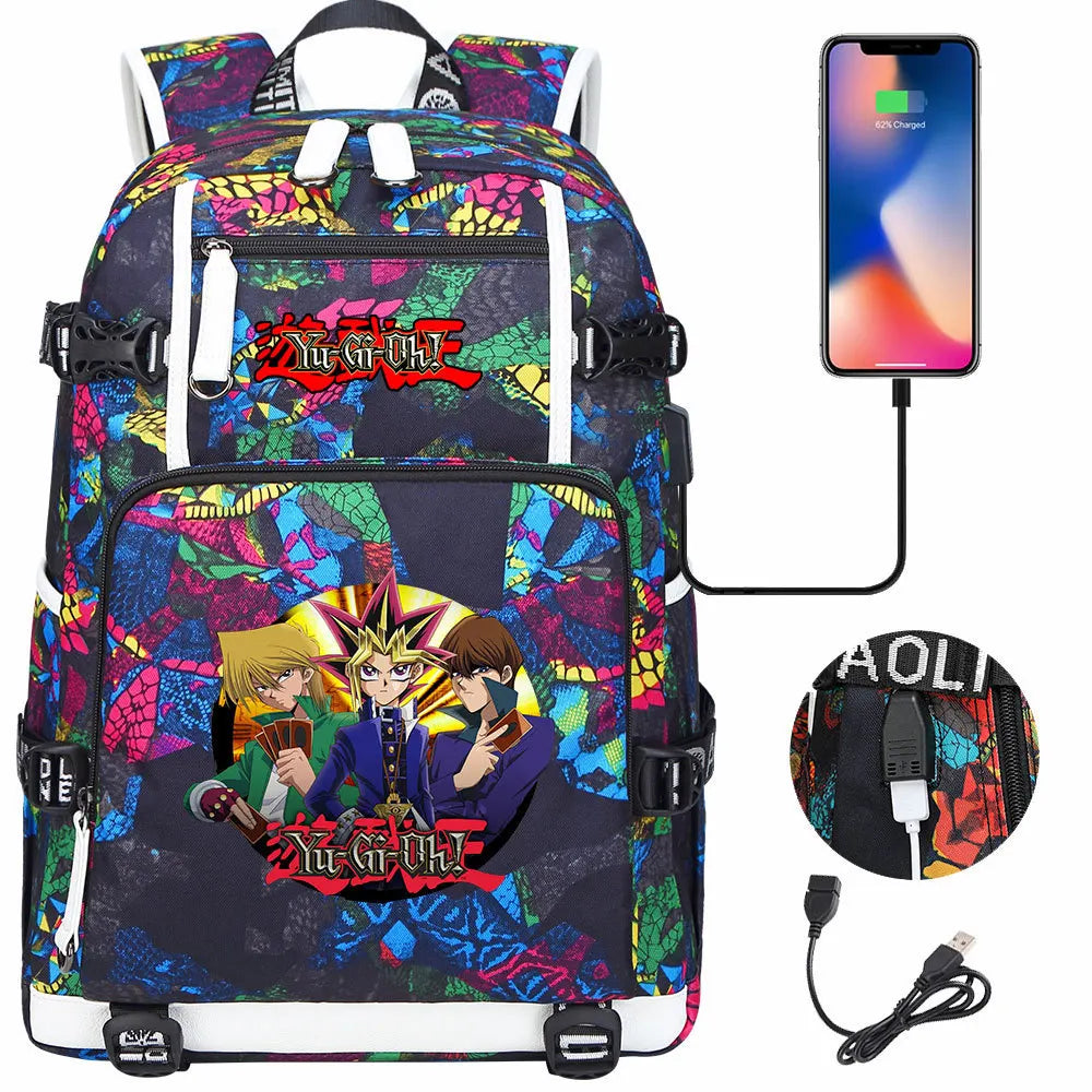 Anime Yu-Gi-Oh! USB Boy Girl Kids School Book Bags Large Capacity Teenagers Student Schoolbags Women Men Travel Laptop Backpack