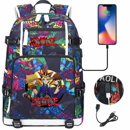 Anime Yu-Gi-Oh! USB Boy Girl Kids School Book Bags Large Capacity Teenagers Student Schoolbags Women Men Travel Laptop Backpack