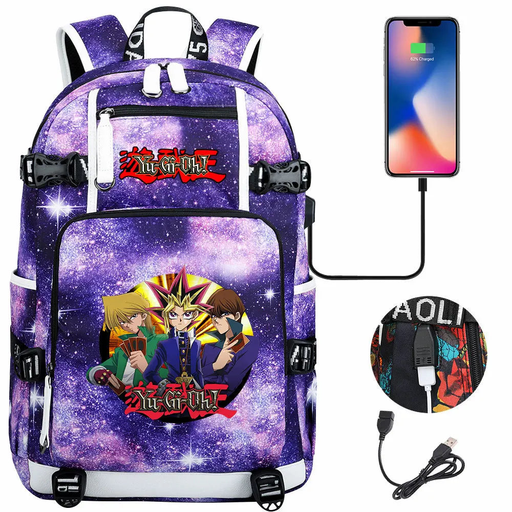 Anime Yu-Gi-Oh! USB Boy Girl Kids School Book Bags Large Capacity Teenagers Student Schoolbags Women Men Travel Laptop Backpack