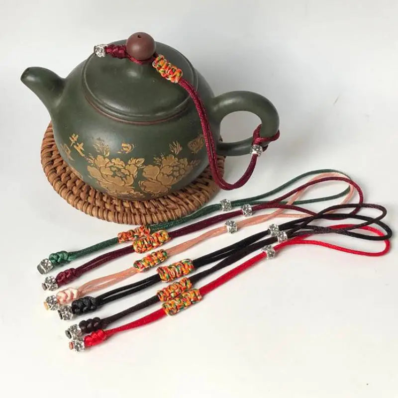 Anti Drop Rope Tied Tea Pot Lid, Hand Woven Tea Set Accessories, Purple Sand