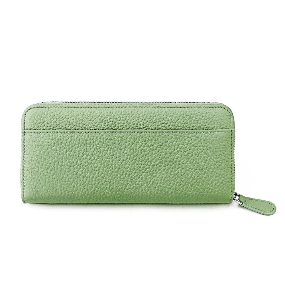 Anti Theft Brush Genuine Leather Ladies Long Purse Card RFID Hand Bag Zipper Wallet