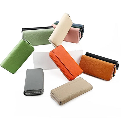 Anti Theft Brush Genuine Leather Ladies Long Purse Card RFID Hand Bag Zipper Wallet