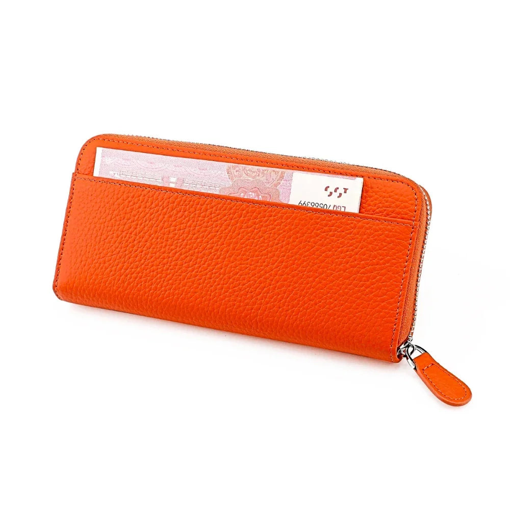 Anti Theft Brush Genuine Leather Ladies Long Purse Card RFID Hand Bag Zipper Wallet