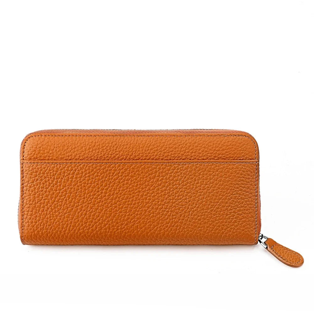 Anti Theft Brush Genuine Leather Ladies Long Purse Card RFID Hand Bag Zipper Wallet