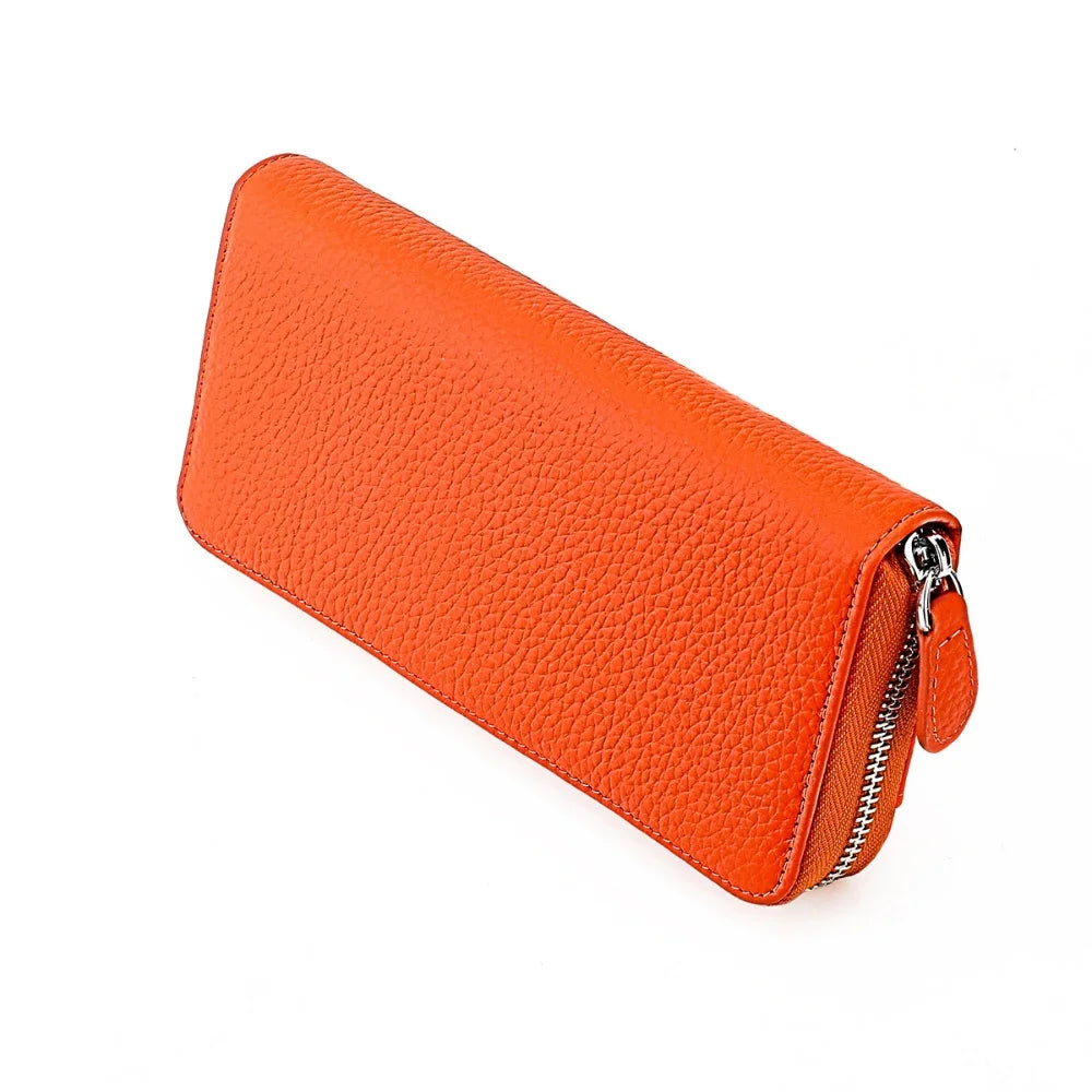Anti Theft Brush Genuine Leather Ladies Long Purse Card RFID Hand Bag Zipper Wallet