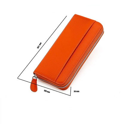 Anti Theft Brush Genuine Leather Ladies Long Purse Card RFID Hand Bag Zipper Wallet