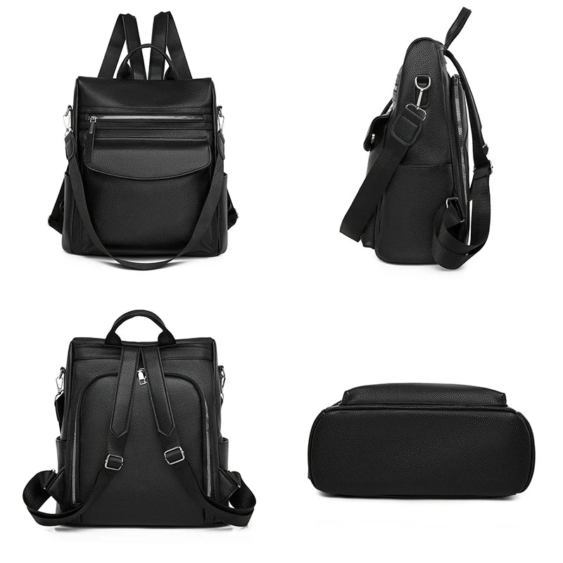 Anti Theft Travel Backpack Large Capacity School Bags For Teenage Girls Mochila 2024 New High Quality PU Leather Women Backpack