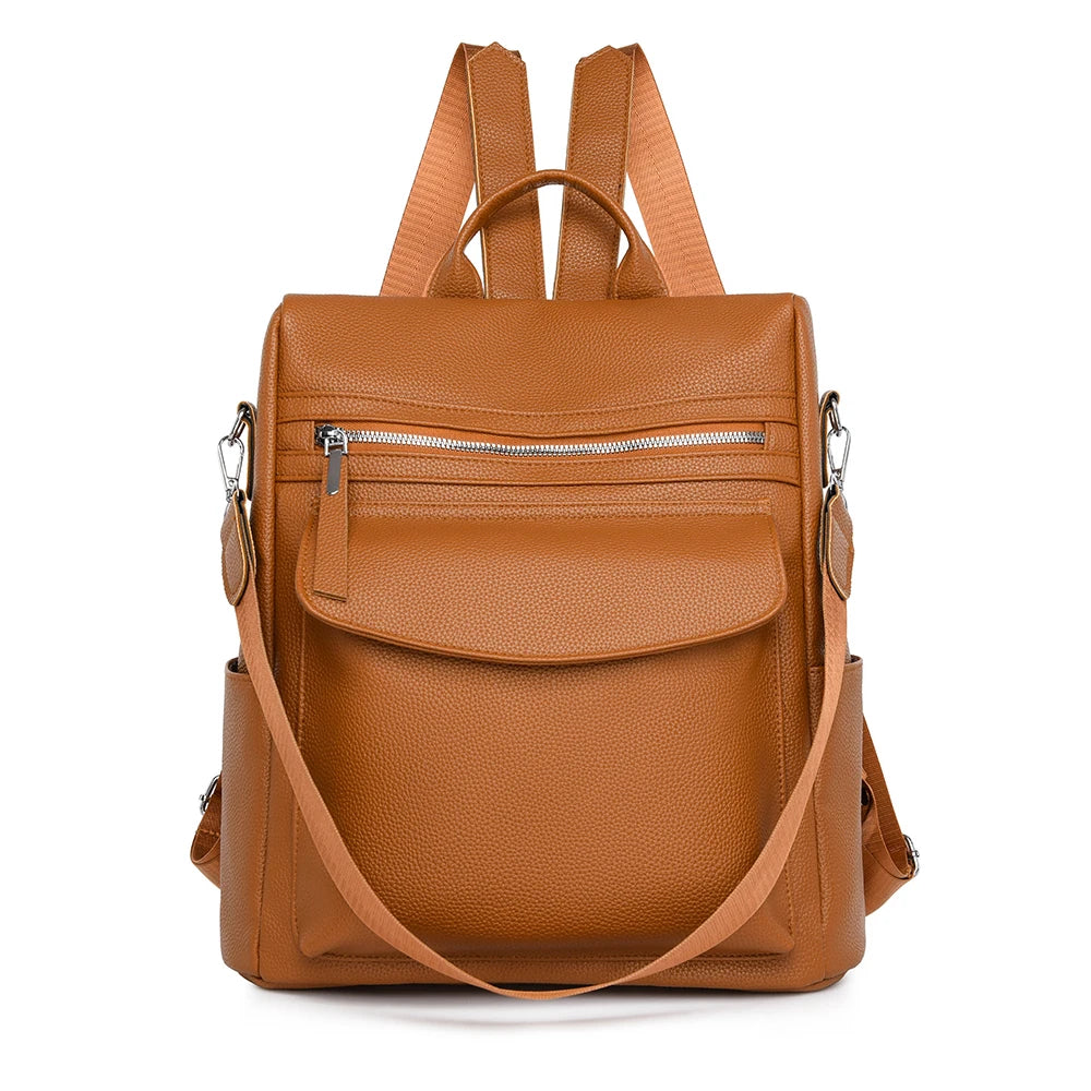 Anti Theft Travel Backpack Large Capacity School Bags For Teenage Girls Mochila 2024 New High Quality PU Leather Women Backpack