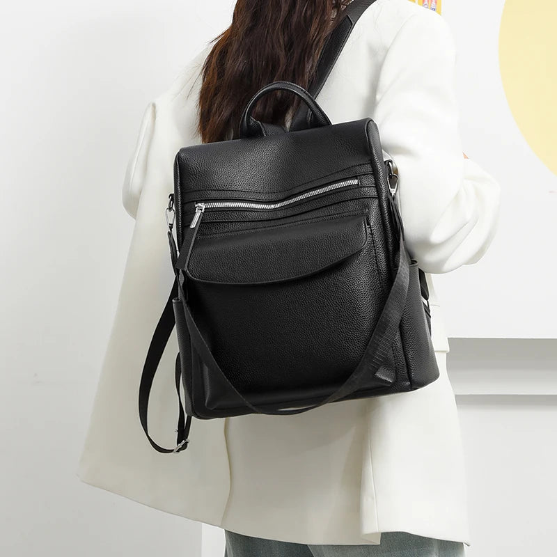 Anti Theft Travel Backpack Large Capacity School Bags For Teenage Girls Mochila 2024 New High Quality PU Leather Women Backpack