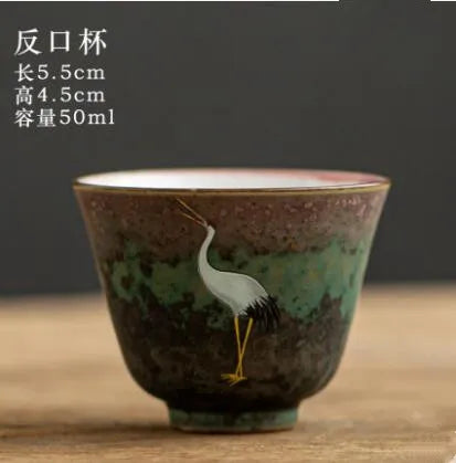 Anti-scald Large Ceramic Retro Tea Cover Bowl with Lid, Sancai Gaiwan Single Tea Bowl, Hand Painted Shining Crane Cover Bowl