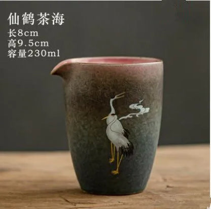 Anti-scald Large Ceramic Retro Tea Cover Bowl with Lid, Sancai Gaiwan Single Tea Bowl, Hand Painted Shining Crane Cover Bowl