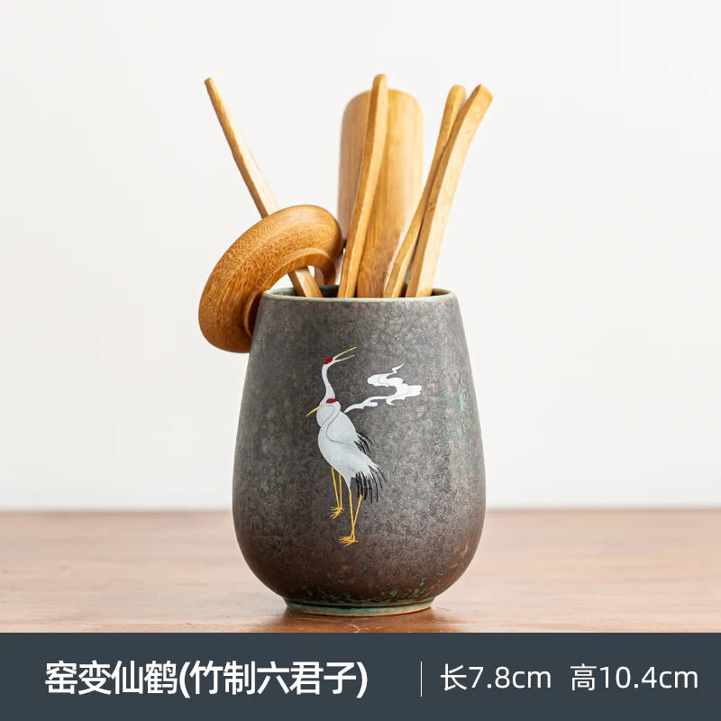 Anti-scald Large Ceramic Retro Tea Cover Bowl with Lid, Sancai Gaiwan Single Tea Bowl, Hand Painted Shining Crane Cover Bowl