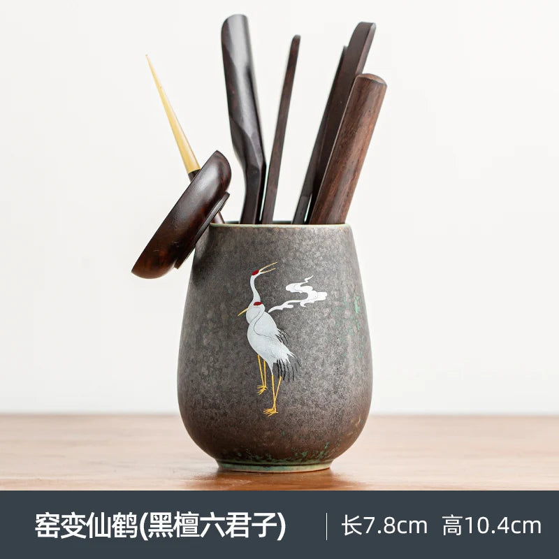 Anti-scald Large Ceramic Retro Tea Cover Bowl with Lid, Sancai Gaiwan Single Tea Bowl, Hand Painted Shining Crane Cover Bowl