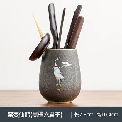Anti-scald Large Ceramic Retro Tea Cover Bowl with Lid, Sancai Gaiwan Single Tea Bowl, Hand Painted Shining Crane Cover Bowl
