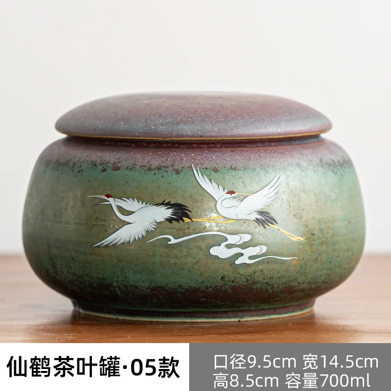 Anti-scald Large Ceramic Retro Tea Cover Bowl with Lid, Sancai Gaiwan Single Tea Bowl, Hand Painted Shining Crane Cover Bowl