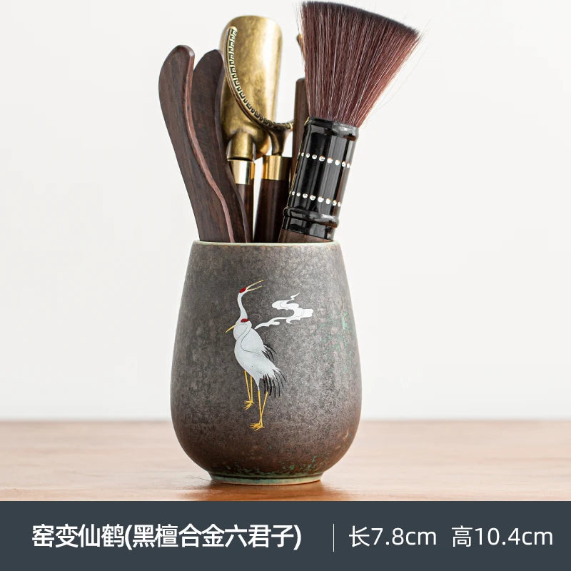 Anti-scald Large Ceramic Retro Tea Cover Bowl with Lid, Sancai Gaiwan Single Tea Bowl, Hand Painted Shining Crane Cover Bowl