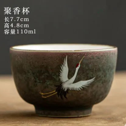 Anti-scald Large Ceramic Retro Tea Cover Bowl with Lid, Sancai Gaiwan Single Tea Bowl, Hand Painted Shining Crane Cover Bowl