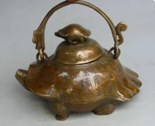 Antique Brass Copper Brass Teapot ornaments carved turtle stereo Brass Teapot copper kettle pot hand piecesroom Art Statue