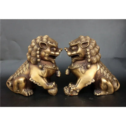 Antique Bronze Fu Foo Dog lion Statue China old Archaic guard lions pair 11cm