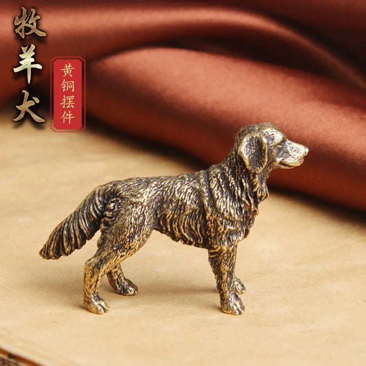 Antique Bronze Statue Lucky Dog Pure Copper Desktop Animal Ornaments Handmade Vintage Brass Hound Home Decorations Accessories