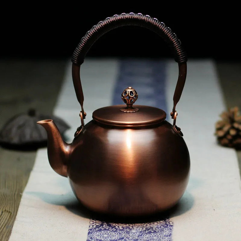 Antique Burn Kettle Round Pot Copper Teapot Japanese-style Retro Coffee Pots Kung Fu Tea Brewing Tea Teapot Household Items Gift