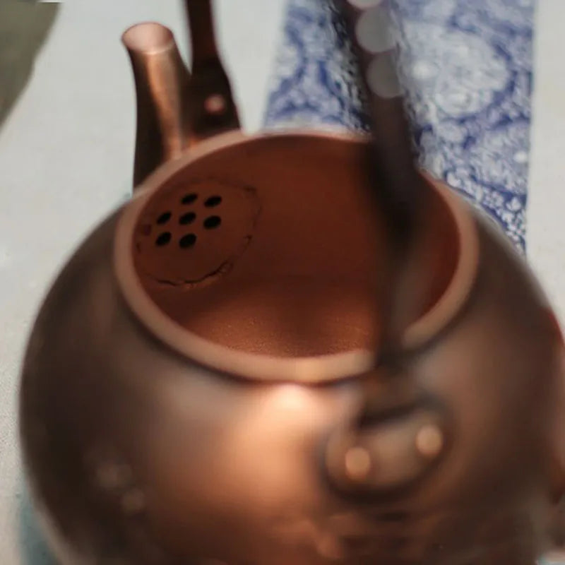 Antique Burn Kettle Round Pot Copper Teapot Japanese-style Retro Coffee Pots Kung Fu Tea Brewing Tea Teapot Household Items Gift