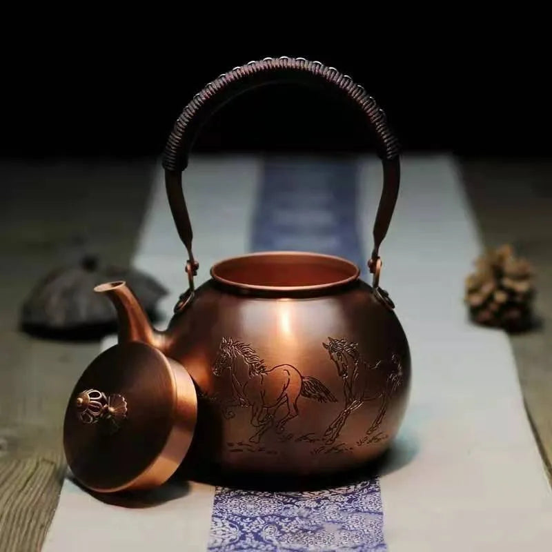 Antique Burn Kettle Round Pot Copper Teapot Japanese-style Retro Coffee Pots Kung Fu Tea Brewing Tea Teapot Household Items Gift