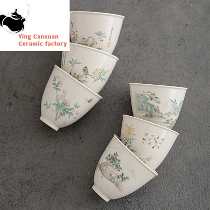 Antique Ceramic Teacup Boutique Hand Painted Flowers Tea Bowl Travel Personal Meditation Cup Household Tea Set Master Cups