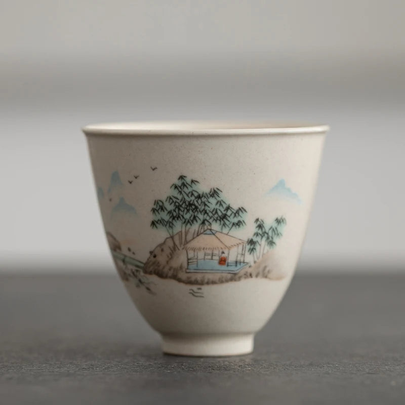 Antique Ceramic Teacup Boutique Hand Painted Flowers Tea Bowl Travel Personal Meditation Cup Household Tea Set Master Cups