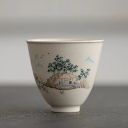 Antique Ceramic Teacup Boutique Hand Painted Flowers Tea Bowl Travel Personal Meditation Cup Household Tea Set Master Cups